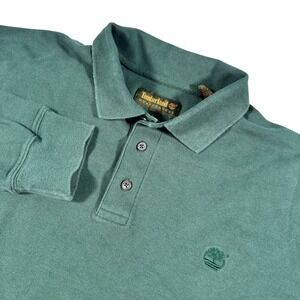 Timberland Weathergear Mens Large Forest Green Long Sleeve Pique Polo Shirt L